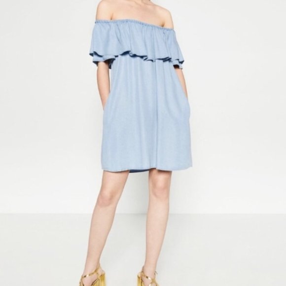 zara denim off the shoulder dress Zara | Dresses | Zara Off The Shoulder Denim Mini Dress Size M
